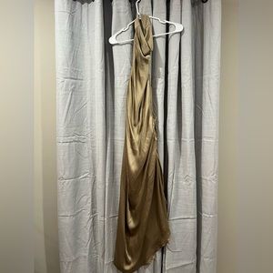 Gold slip dress with open back